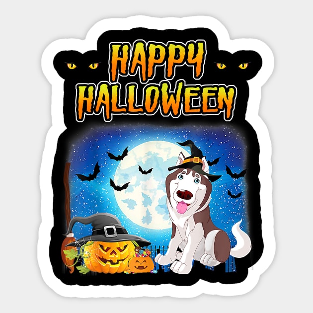 Happy Halloween Pumpkin Husky Dog Witch Cute Hat Sticker by JaydeMargulies